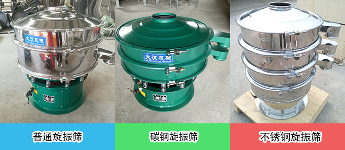 醫(yī)藥振動篩常見材質展示：碳鋼＋不銹鋼，不銹鋼，碳鋼等材質展示